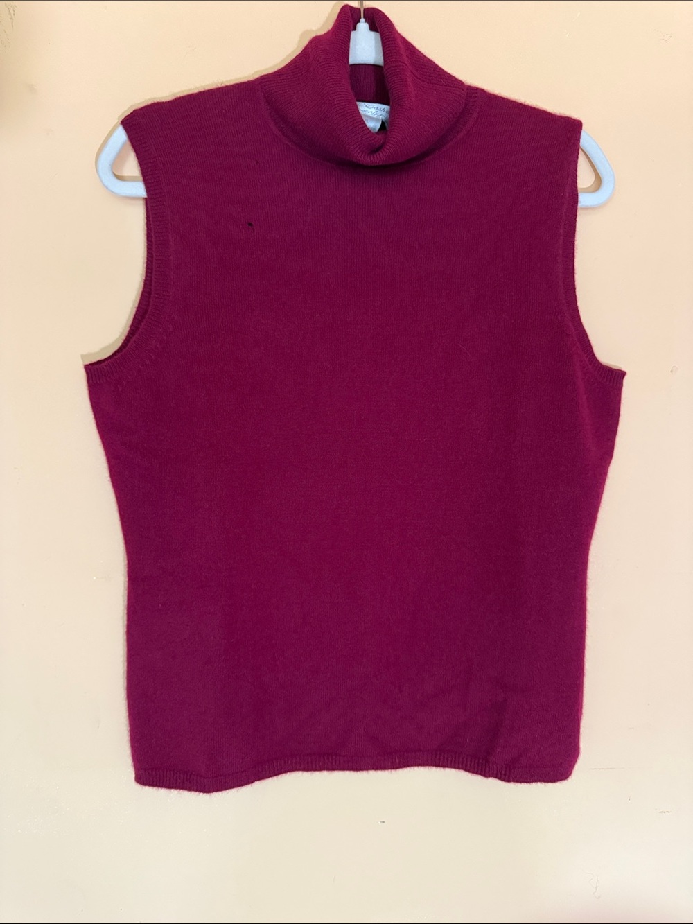 Sleeveless 100% Cashmere Turtleneck Top - Burgundy Size XL
